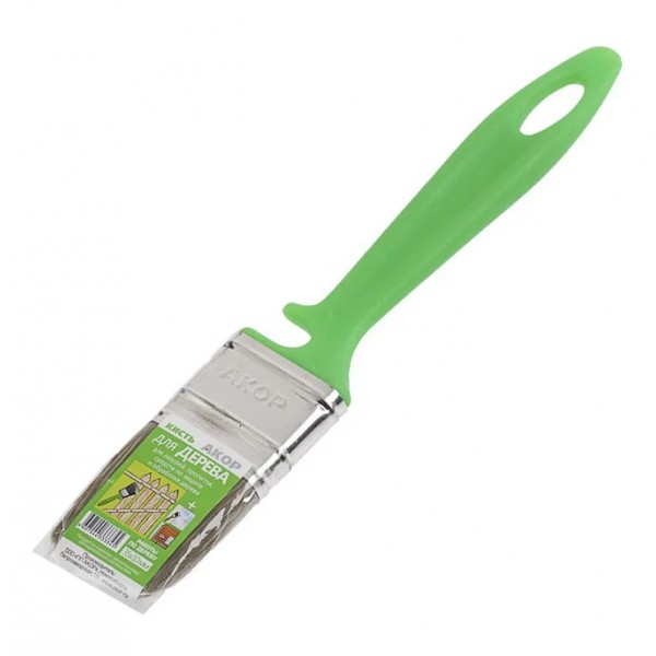 Кисть плоская Bohrer "По дереву" 35 мм (смешн. щетина 45*10 мм) зеленая пластиковая рукоятка